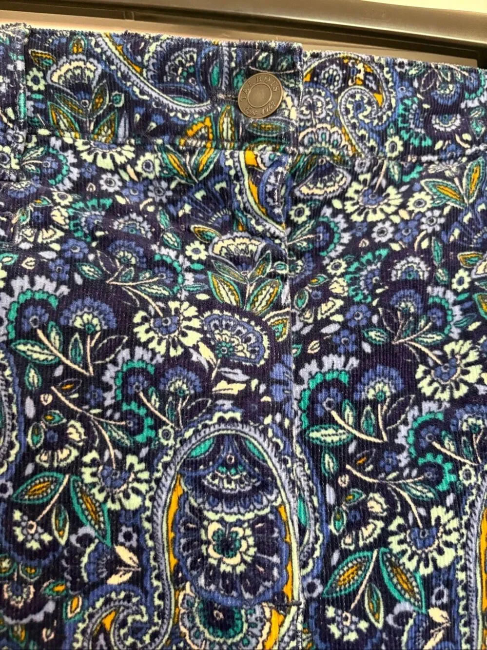 Talbots Blue Paisley Floral Corduroy Mini Skirt Size 16